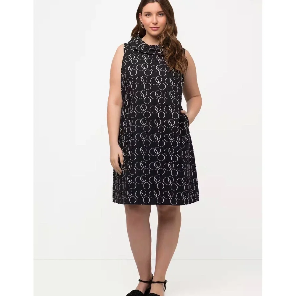 NWT Ulla‎ Popken Geometric Circle Print Cowl Neck Shift Dress 20/22 Fun